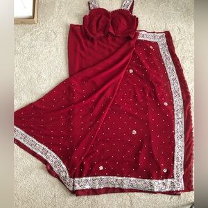 Indian Red Saree with silver work and matching blouse